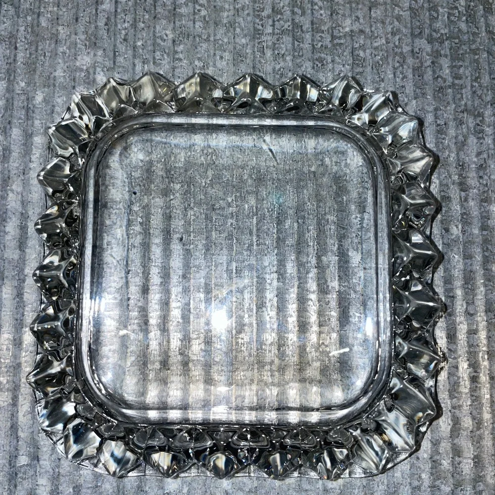 Vintage Depression Square Sawtooth Edges Trinket Ashtray Dish Glass‎